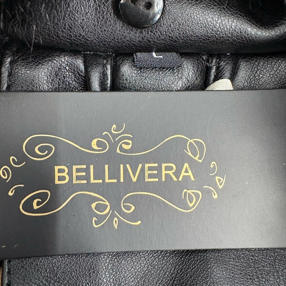 NWT Bellivera Faux Fur Black Leather Moto Biker Jacket size Large - Picture 7 of 9